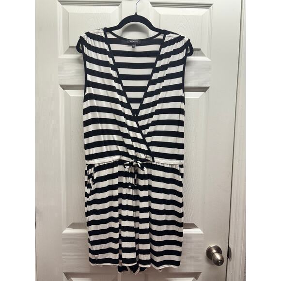 Spense Women's Size Large Black & White Striped Plunge V-Neck Sleeveless Romper - Picture 1 of 6